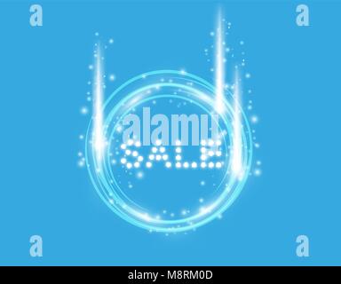 Vector illustration with glowing text Sale with ring on the blue background Stock Vector