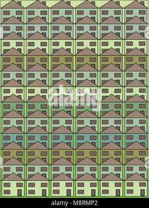 Rectangle filled with block housing of mini green, blue and aqua homes. Stock Vector