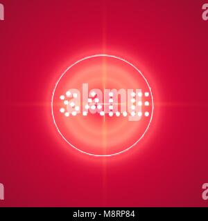 Sale glowing neon sign with target on the red background Stock Vector
