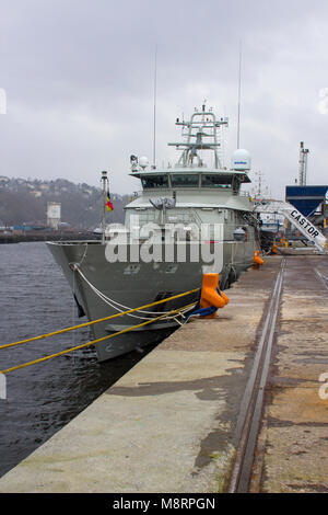 18 March 2018 The superstructure and bridge of the Belgian navy ship Castor berthed at Kennedy Wharf in the city of Cork Harbour Ireland Stock Photo