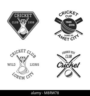 Cricket logo set, sports template emblems elements - ball, bat. Use as icons, badges, label designs or print. Cricket logo graphics. Stock Vector illustration sport championship isolated Stock Vector