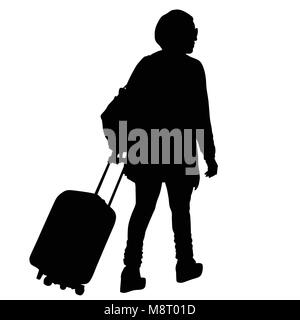 Woman silhouette with trolley on white background, vector illustration Stock Vector