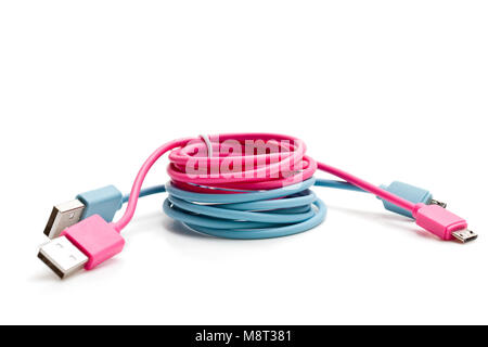 Colorful  usb cables isolated on white Stock Photo