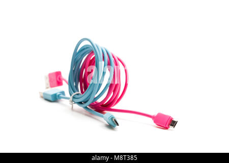 Colorful  usb cables isolated on white Stock Photo