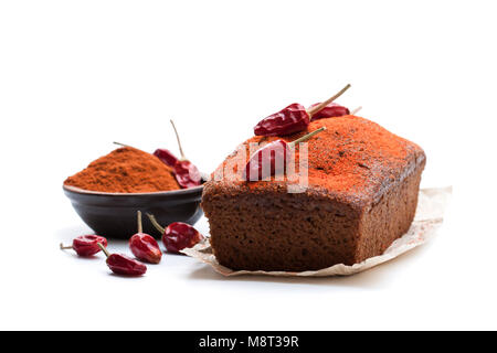 Delicious  chocolate cake with chili isolated on white Stock Photo