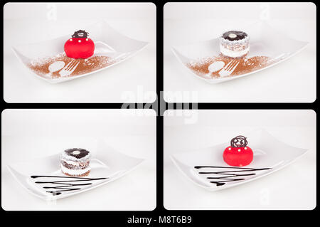 collection of various cakes on white background. each one is shot separately,Delicious chocolate cake on plate on white background. Stock Photo
