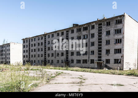 Abandoned soviet apartment house in Skrunda, Latvia Stock Photo