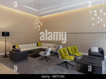 Reception area with view of seating. One Welbeck Street, London, United Kingdom. Architect: Aukett Swanke, 2016. Stock Photo