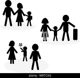 Set of icons, child doing activities with parents Stock Vector