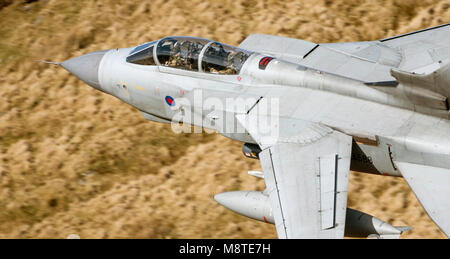 RAF Tornado Gr4, flying low level in the Mach Loop, LFA7 in Snowdonia, Wales Stock Photo