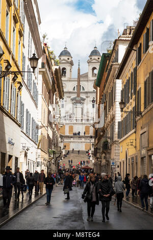 A view of the Piazza di Spagna or Spanish Steps, from the Via dei Condotti in Rome, Italy Stock Photo