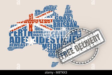 Map of Australia. Free delivery stamp Stock Photo