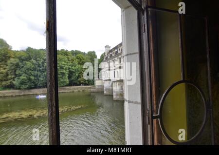 Castle of Chenonceau, Loire region, France. Taken June 27, 2017. Interior of the castle, view of the river Cher. Stock Photo