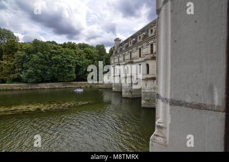 Castle of Chenonceau, Loire region, France. Taken June 27, 2017. Interior of the castle, view of the river Cher. Stock Photo