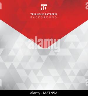 Abstract triangles pattern on gray and white color background and texture with arrow red tab for copy space. Geometric technology element. Vector illu Stock Vector