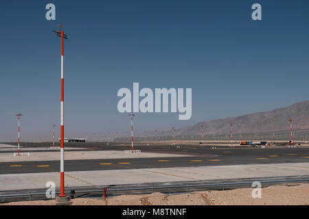 Arava, Israel. 19th March, 2018. View showing the runway of the newest Ilan and Asaf Ramon International Airport currently under construction near the southern city of Eilat. The new civilian airport which is due to open in a few months, has created advanced construction technology and is protected by a 30-meter high fence which will feature electronics, sensors and detection technology to ensure that incoming and departing planes are protected from all types of threats. Stock Photo