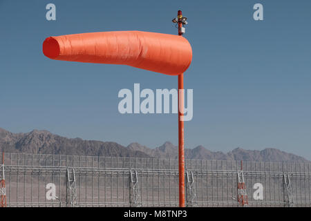 Arava, Israel. 19th March, 2018. A wind vane and a section of the smart fence being installed around the newest Ilan and Asaf Ramon International Airport currently under construction near the southern city of Eilat. The new civilian airport which is due to open in a few months, has created advanced construction technology and is protected by a 30-meter high fence which will feature electronics, sensors and detection technology to ensure that incoming and departing planes are protected from all types of threats. Stock Photo