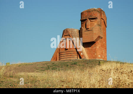 Monument statue 'We Are Our Mountains' in the capital of Nagorno-Karabakh (Artsakh), Stepanakert Stock Photo