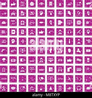 100 call center icons set grunge pink Stock Vector