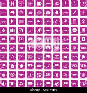100 cartography icons set grunge pink Stock Vector