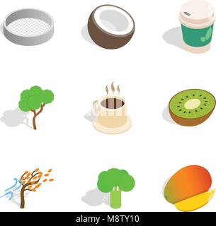 Tropical diet icons set, isometric style Stock Vector