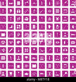 100 ambulance icons set grunge pink Stock Vector