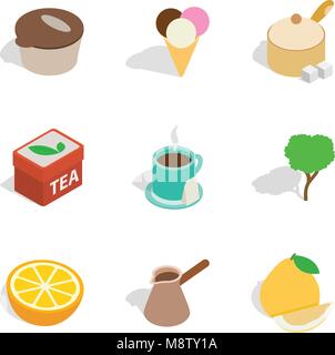 Tea enjoyment icons set, isometric style Stock Vector