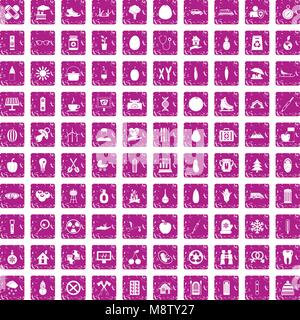 100 child health icons set grunge pink Stock Vector