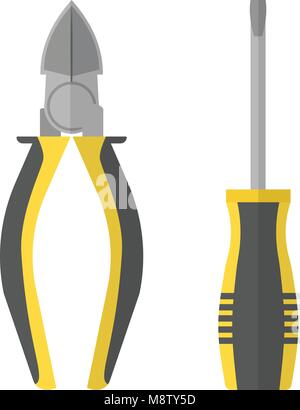 Screwdriver and pliers icon, flat style Stock Vector