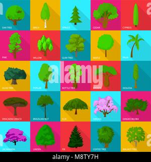 Tree types icons set, flat style Stock Vector