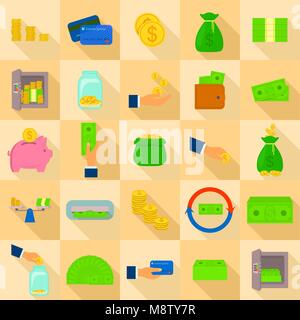 Money types icons set, flat style Stock Vector