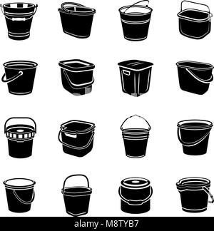 Bucket types container icons set, simple style Stock Vector