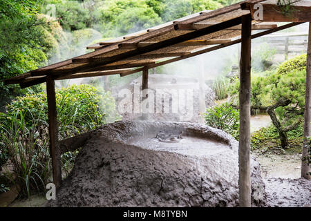 Bozu Jigoku in Beppu, Japan, one of the eight hells (Jigoku), the name of the Bozu comes from the fact that the gray mud that bubbles up from the spri Stock Photo