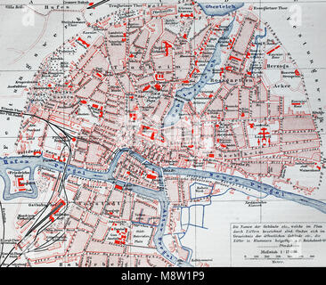 city map from the year 1892: Koenigsberg, now Kaliningrad, Russia, digital improved reproduction of an original print from the year 1895 Stock Photo