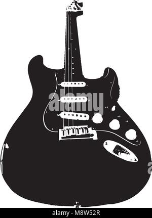 Vector image of electric guitar - telecaster. Black and white. Stock Vector