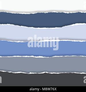 horizontally multicolored torn edges of paper with shadow, isolated vector on  background Stock Vector