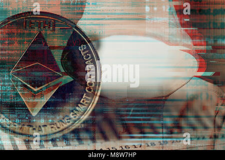 Ethereum cryptocurrency mining conceptual image for blockchain technology decentralized currency Stock Photo
