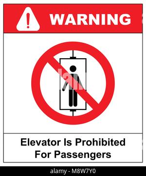 Elevator is prohibited for passengers symbol. Do not use elevator sign. Do not use lift, prohibition sign isolated vector illustration. Forbidden warn Stock Vector