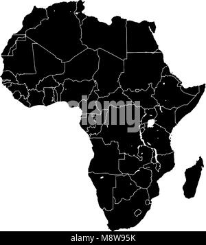 Africa silhouette vector map. Black and white version usable for travel marketing, real estate and education. Stock Vector