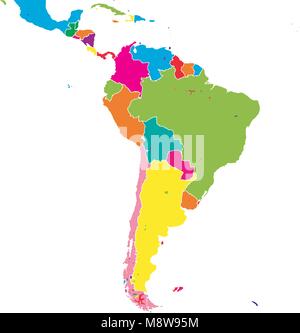 South America colorful vector map. Political version usable for travel marketing, real estate and education. Stock Vector