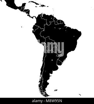 South America silhouette vector map. Black and white version usable for travel marketing, real estate and education. Stock Vector