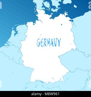 Germany Vector Map. Two-toned Silhouette Version. Rich details for borders, neighbours and islands. Usable for travel marketing, real estate and educa Stock Vector