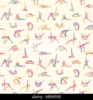 Seamless yoga stickman doodles.Hand-drawn vector icons for digital marketing and printed wall art. Stock Vector