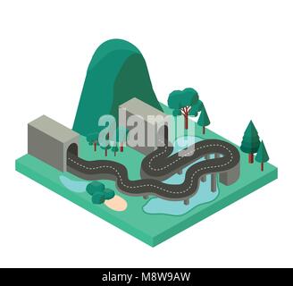mini forest scene with road and tunnel isometric icons Stock Vector ...