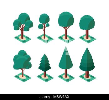 set trees plants mini isometric icons Stock Vector