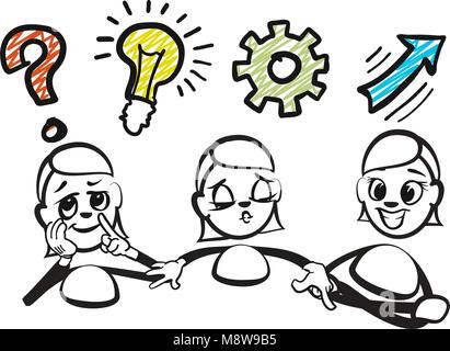 Woman Workflow Concept. Emotional business icon for digital marketing and print. Stickman series. Stock Vector
