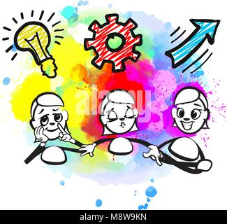 Set of businesswomen with icons. Emotional business icons for digital marketing and print. Stickman series. Stock Vector