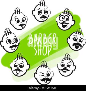 Set of barber shop faces. Emotional business icons for digital marketing and print. Stickman series. Stock Vector