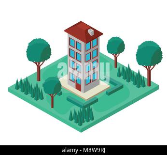 mini tree and building isometric Stock Vector Image & Art - Alamy