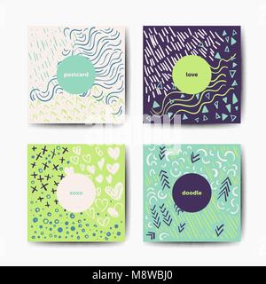 Set of vector brush patterns, abstract art, modern grunge brush design templates, invitation, banner, vector cards design Stock Vector